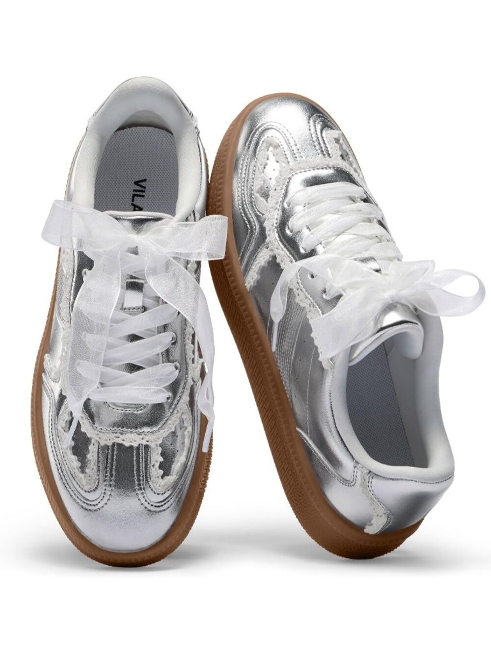 Women's Sliver Lace Suede Faux Leather Comfortable Casual Retro Gum Sole Sneaker